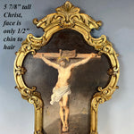 Superb Antique French Oil Painting Portrait, Christ on Cross, Crucifix in Elaborate Bronze Frame