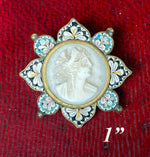 Antique Italian Carved Mother of Pearl Cameo and Micro Mosaic Souvenir Brooch, Edwardian Era