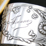 Lovely Antique French Sterling Silver Napkin Ring, Floral Decoration, "Jeanne" Inscription