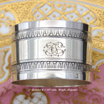 Antique French Sterling Silver Napkin Ring, Palmette Band Decoration, AT Monog