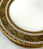 Stunning Set of 9 c. 1910 MINTON Heavy Encrusted Gold on White Porcelain Bread Plates