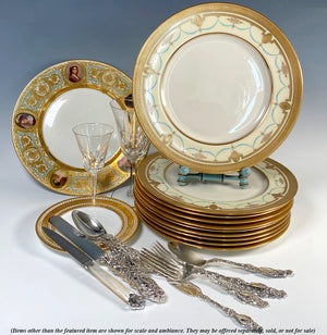 Fine Set of 10 LENOX 10 3/8" Dinner Plates w Raised Gold Enamel, Encrusted, Cream, Teal Porcelain