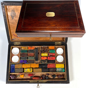 Antique French Watercolor Aquarelle Painting Artist's Box, Elegant Boulle Mahogany Chest