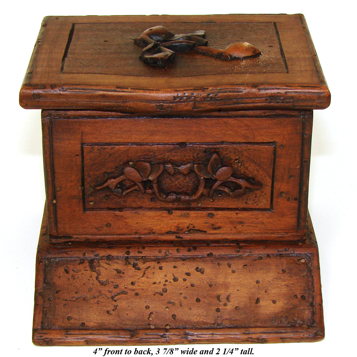 Antique Black Forest Carved Match Holder Box, Casket, Tobacco Pipe Carved Accents & Striker Panel