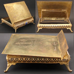 Antique French Napoleon III 13" Missel or Bible Stand, Jeweled with Champleve Enamel Medallion