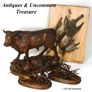 Antique French Bronze Sculpture, Farming or Pastoral Theme: a Mule or Horse Drawn Plow