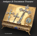 Antique French Napoleon III Benetier or Holy Water Font, Eglomise Scene with Pearl Font