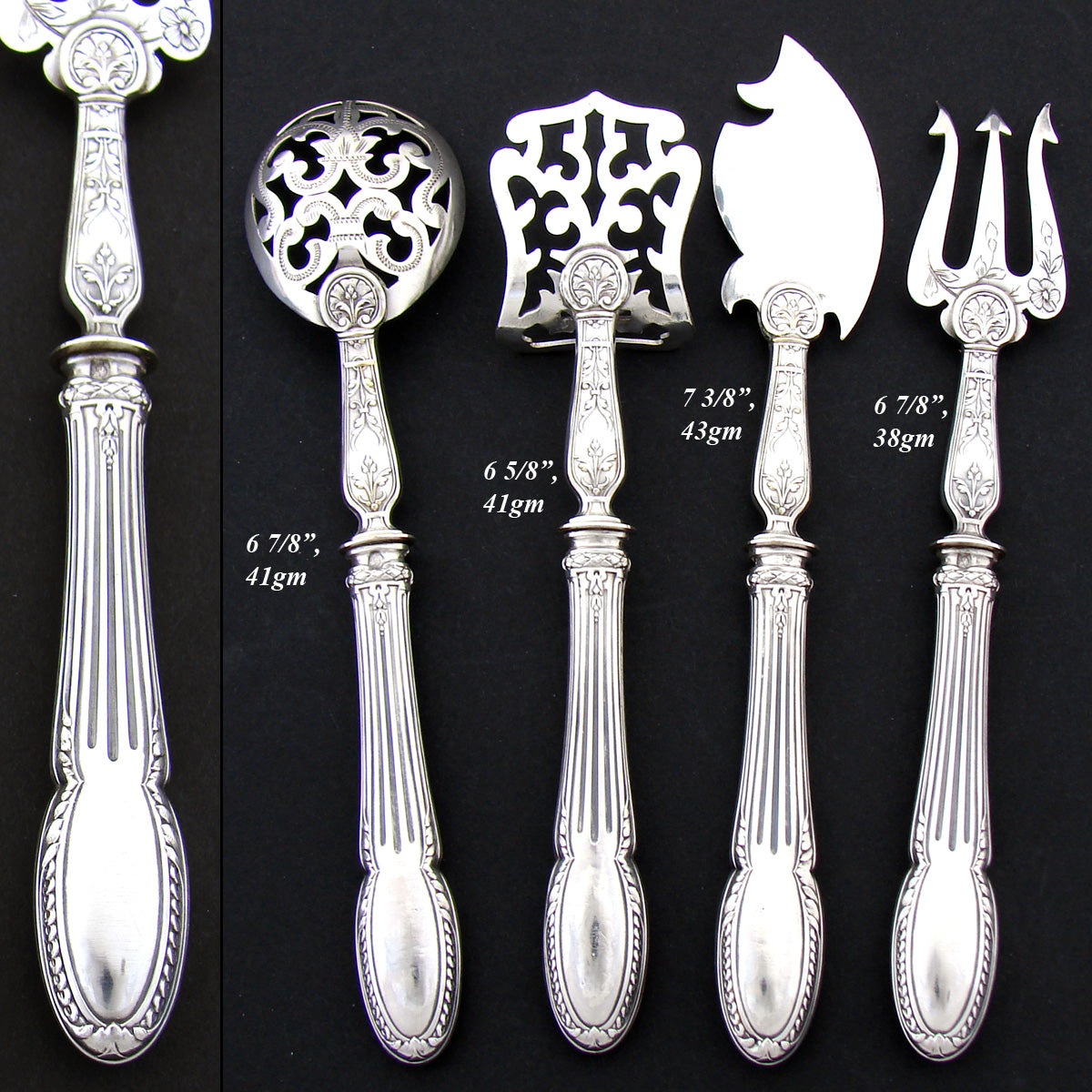Antique French Sterling Silver 4p Hors d'Oeuvre Implement Set, Original Box