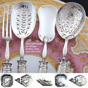 Antique French Sterling Silver 4pc Condiment or Hors d'Oeuvre Service Set, Original Box