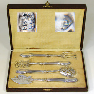 Antique French Sterling Silver 4p Hors d'Oeuvre Implement Set, Original Box