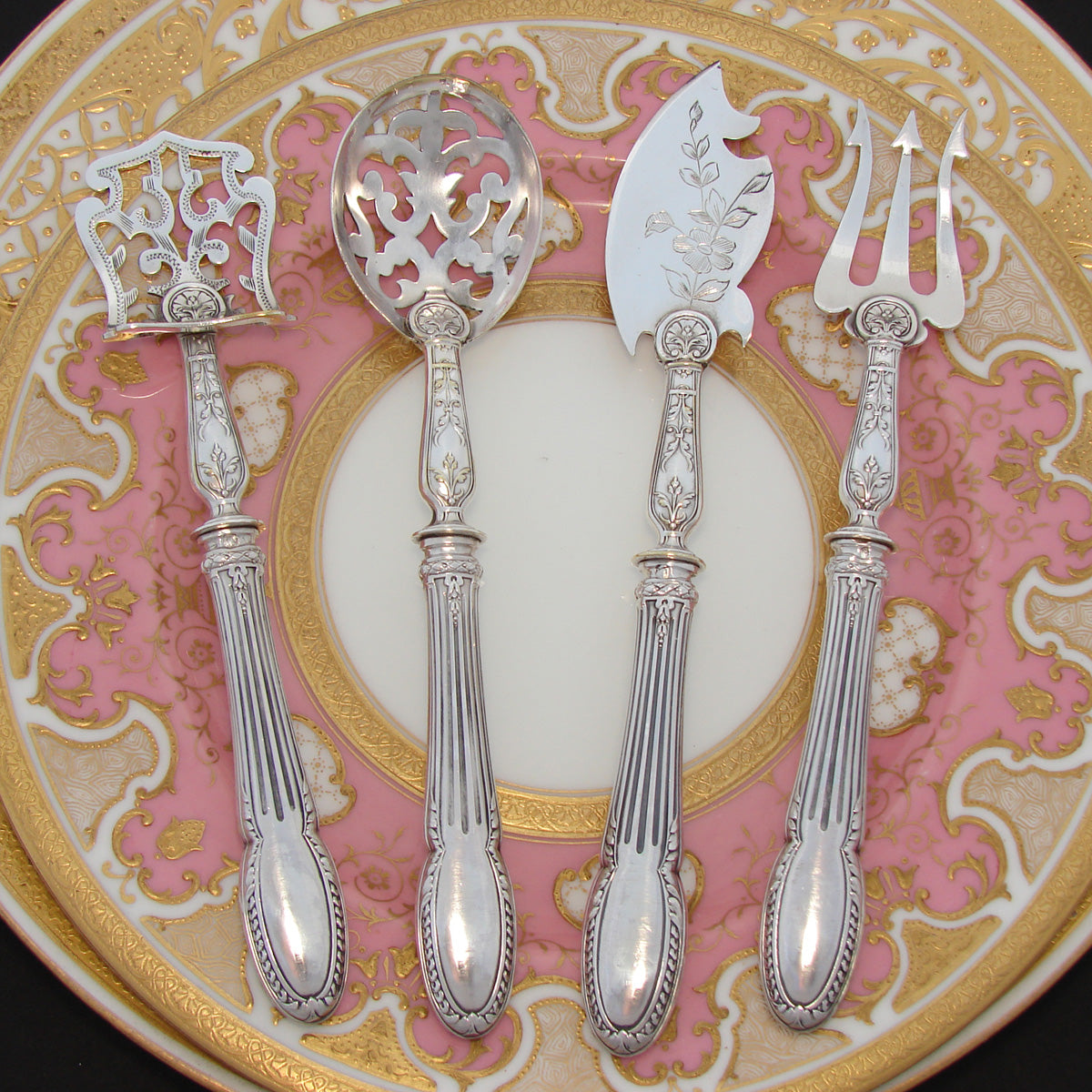 Antique French Sterling Silver 4p Hors d'Oeuvre Implement Set, Original Box