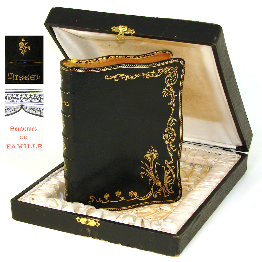 Antique French "Missel des Croisades", Missal or Prayer Book, Gilt Embossed Leather, Orig. Box