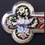 Lg Antique Italian 11.5" Micro Mosaic Cross or Crucifix, Silvered Christ with Colorful Doves Inlay