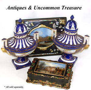 Antique French Sevres Style Porcelain 12" Urn or Garniture PAIR, Hand Painted Figural & Landscape Scenes