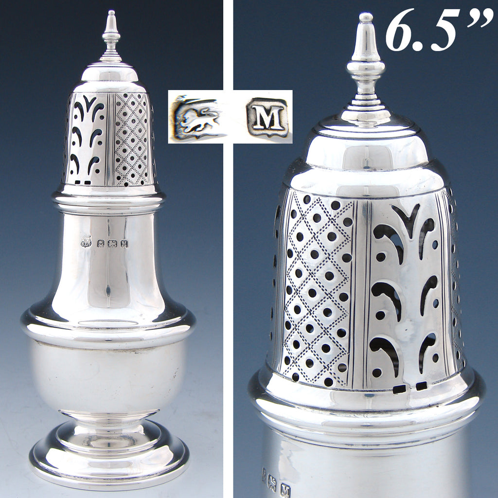 Vintage 1936 English Hallmarked Sterling Silver 6.5" Shaker, Caster, Powdered Sugar