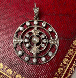 Antique French Napoleon III Era Pendant, .800 Silver and Pearl, Diamond Cut Paste or Crystal Stones