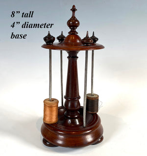 Beautiful 8" Tall Antique English Turned Mahogany Thread Spool Stand, Caddy, Wood Spools