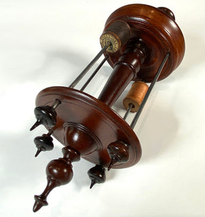 Beautiful 8" Tall Antique English Turned Mahogany Thread Spool Stand, Caddy, Wood Spools