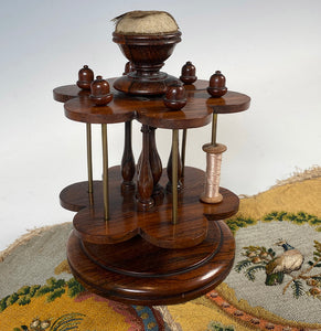 Beautiful 6" Tall Antique English Turned Mahogany Thread Spool Stand, Caddy, Wood Spools