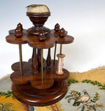 Beautiful 6" Tall Antique English Turned Mahogany Thread Spool Stand, Caddy, Wood Spools