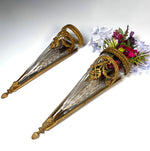 RARE Pair Antique French Baccarat & Dore Bronze Early Automobile Flower Vases, c.1920s