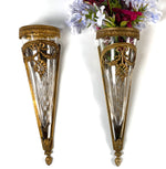 RARE Pair Antique French Baccarat & Dore Bronze Early Automobile Flower Vases, c.1920s
