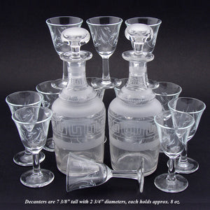 Antique Black Forest Carved 13.5" Liqueur Set, Tantalus in Portico or Gazebo Form, 14pc Glassware