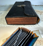 Antique French Leather Bank Folio, Accounting and Receipts Briefcase, Wallet, "E. Gamot"