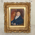 Antique Georgian Era Miniature Painting, Portrait of Man Holding Snuff Box in Ornate Gilt Frame