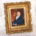 Antique Georgian Era Miniature Painting, Portrait of Man Holding Snuff Box in Ornate Gilt Frame