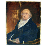 Antique Georgian Era Miniature Painting, Portrait of Man Holding Snuff Box in Ornate Gilt Frame