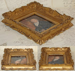 Antique Georgian Era Miniature Painting, Portrait of Man Holding Snuff Box in Ornate Gilt Frame