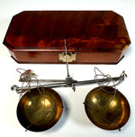 RARE Early 19th Century English Burl Box, Jeweler's Gold and Diamond Scale all Weights, Necessaire