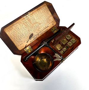 RARE Early 19th Century English Burl Box, Jeweler's Gold and Diamond Scale all Weights, Necessaire