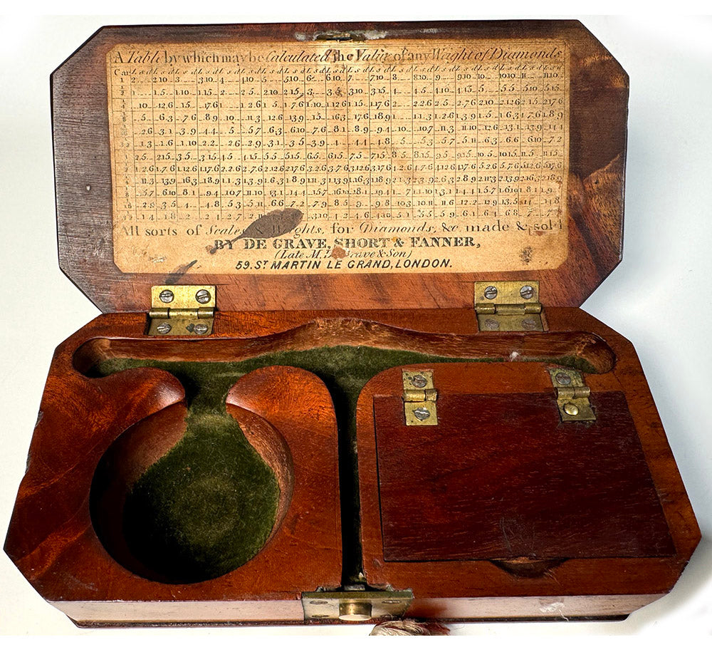 RARE Early 19th Century English Burl Box, Jeweler's Gold and Diamond Scale all Weights, Necessaire