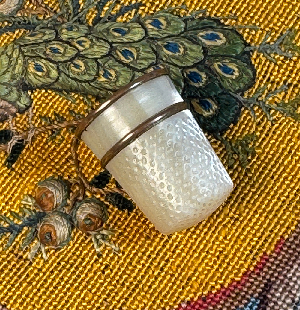 Antique French Palais Royal Carved Mother of Pearl Sewing Thimble, Excellent
