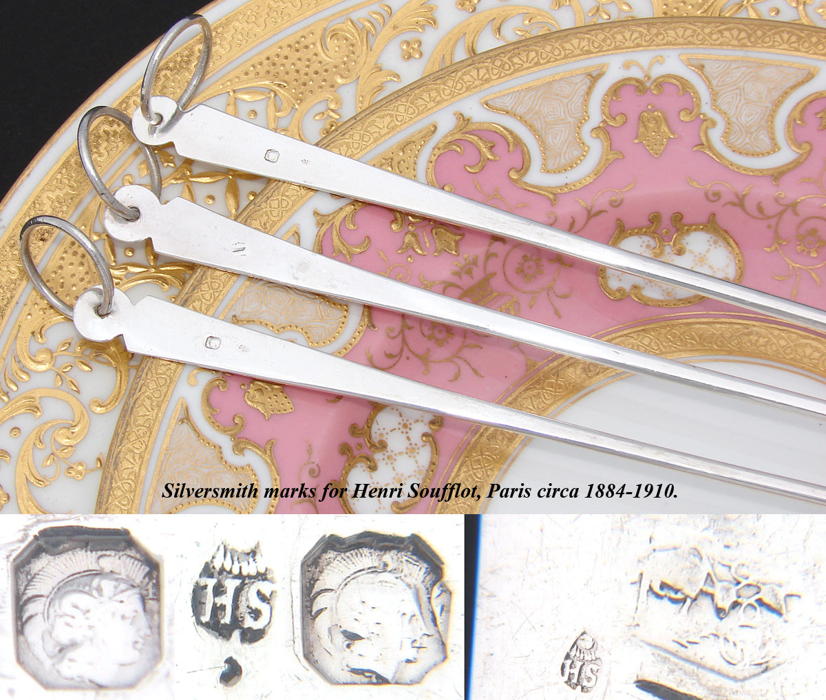 Lovely Antique French Hallmarked Sterling Silver 3pc 9" Skewer or Hatelet Set