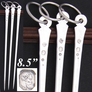 Lovely Antique French 1819-1838 Hallmarked Sterling Silver 3pc 8.5" Skewer or Hatelet Set