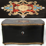 Antique French Napoleon III Era Double Well Tea Caddy Box, TAHAN, Paris with Boulle Inlay