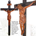 Fabulous Antique 26" Hand Carved Black Forest Style Crucifix, Wonderful Detail & Visual Appeal