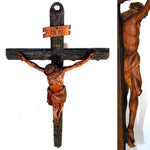 Fabulous Antique 26" Hand Carved Black Forest Style Crucifix, Wonderful Detail & Visual Appeal