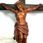 Fabulous Antique 26" Hand Carved Black Forest Style Crucifix, Wonderful Detail & Visual Appeal
