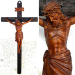 Fabulous Antique 26" Hand Carved Black Forest Style Crucifix, Wonderful Detail & Visual Appeal
