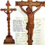 Fine Antique 17" Hand Carved Black Forest Style Crucifix, Expired Christ or Corpus, INRI Plaque