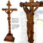 Fine Antique 17" Hand Carved Black Forest Style Crucifix, Expired Christ or Corpus, INRI Plaque