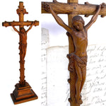 Fine Antique 17" Hand Carved Black Forest Style Crucifix, Expired Christ or Corpus, INRI Plaque