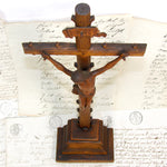 Fine Antique 17" Hand Carved Black Forest Style Crucifix, Expired Christ or Corpus, INRI Plaque