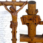 Fine Antique 17" Hand Carved Black Forest Style Crucifix, Expired Christ or Corpus, INRI Plaque