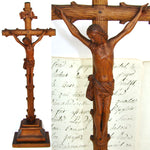 Fine Antique 17" Hand Carved Black Forest Style Crucifix, Expired Christ or Corpus, INRI Plaque