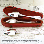 Antique French Sterling Silver 6pc Teaspoon Set in Coffin Shaped Leatherette Case, Etui